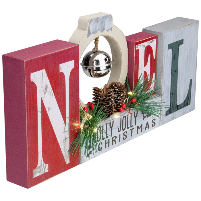 Northlight 13" LED Lighted Noel Holly Jolly Christmas Sign with Jingle
